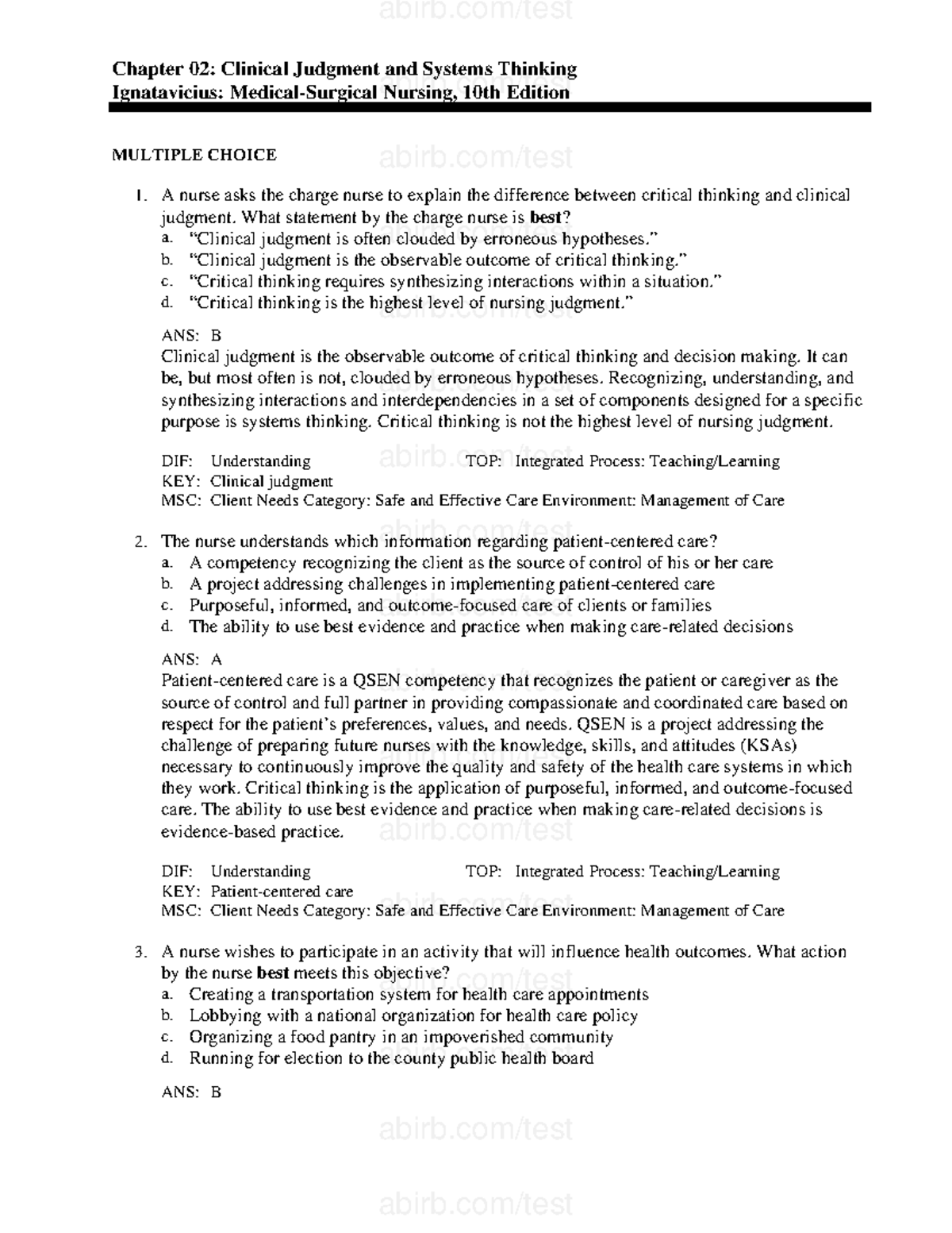 2 - med surg practice - Chapter 02: Clinical Judgment and Systems ...