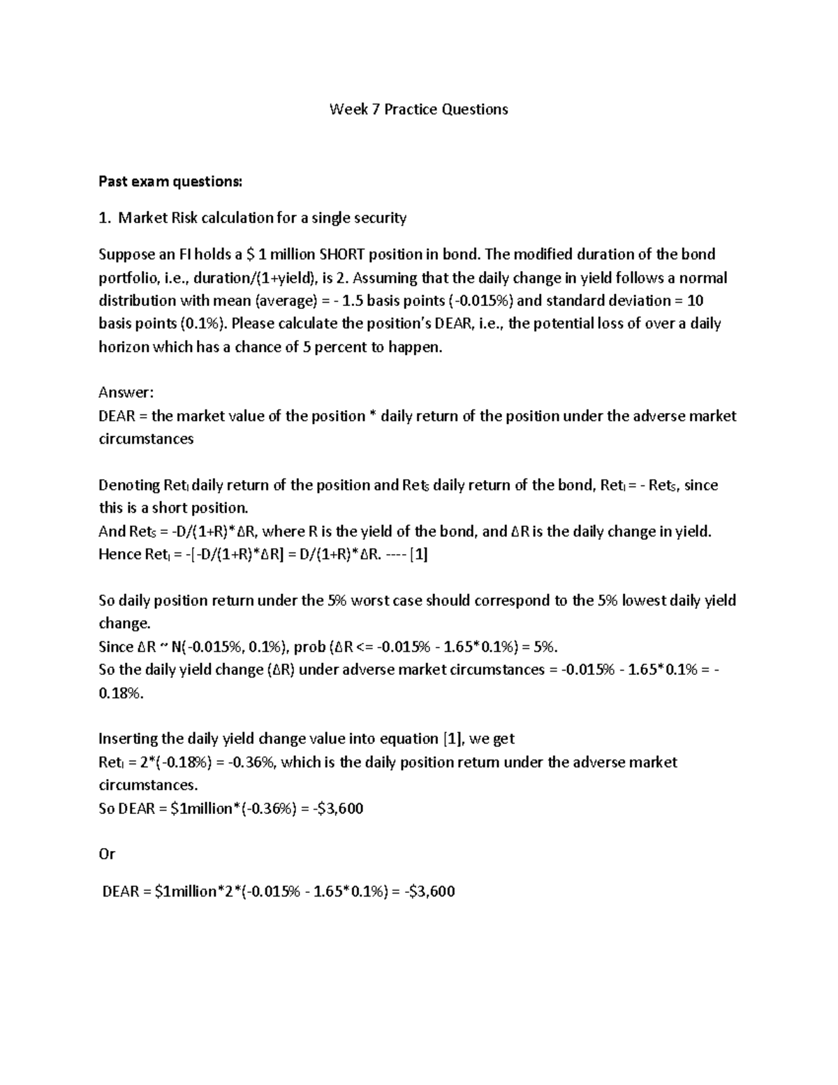 Week-9 market-risk-practice- questions - Week 7 Practice Questions Past ...
