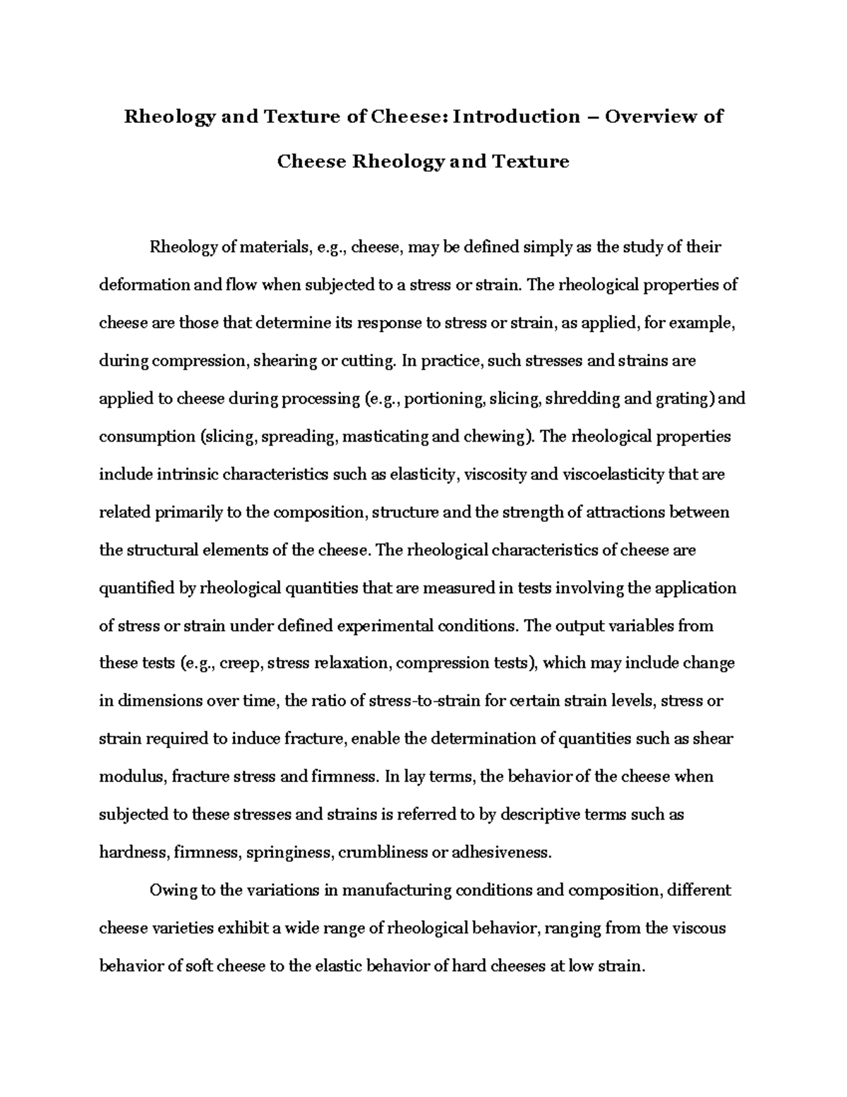 Introduction – Overview of Cheese Rheology and Texture - , cheese, may ...