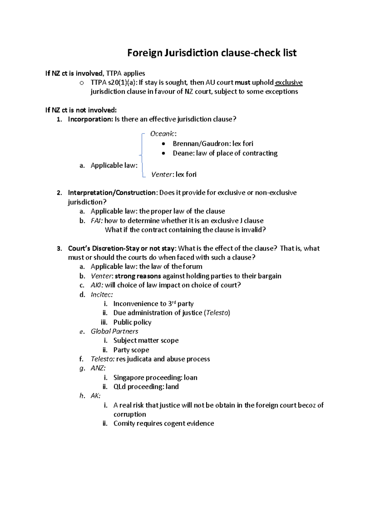 Foreign Jurisdiction Clause Check List - Foreign Jurisdiction Clause ...