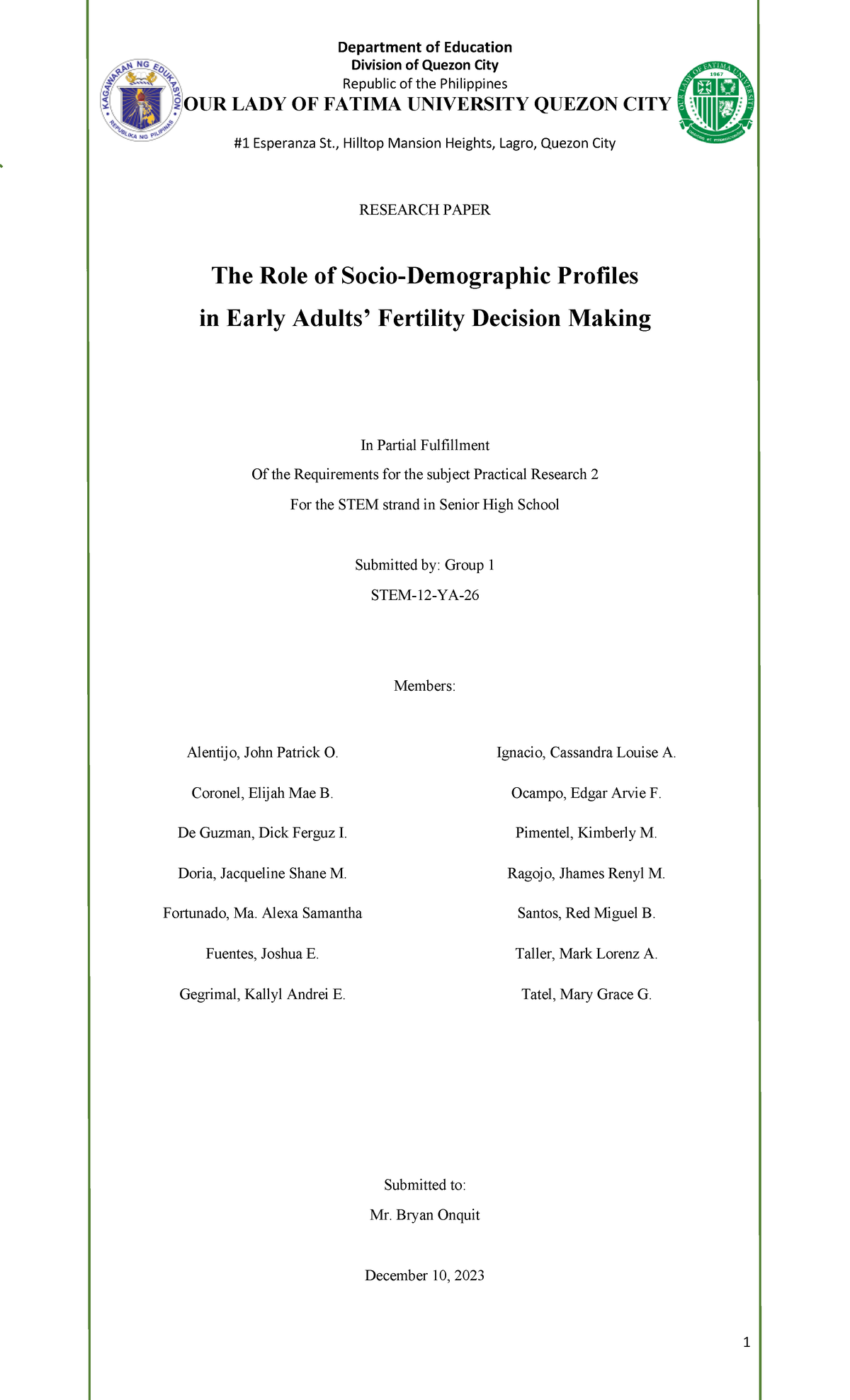 Final- Manuscript RES2 Group 1 - Division of Quezon City Republic of ...