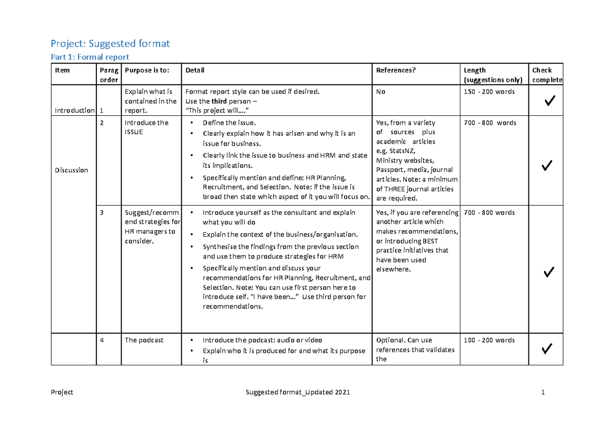 HRMG601 Suggested Project Structure revised 2021 - Project Suggested ...