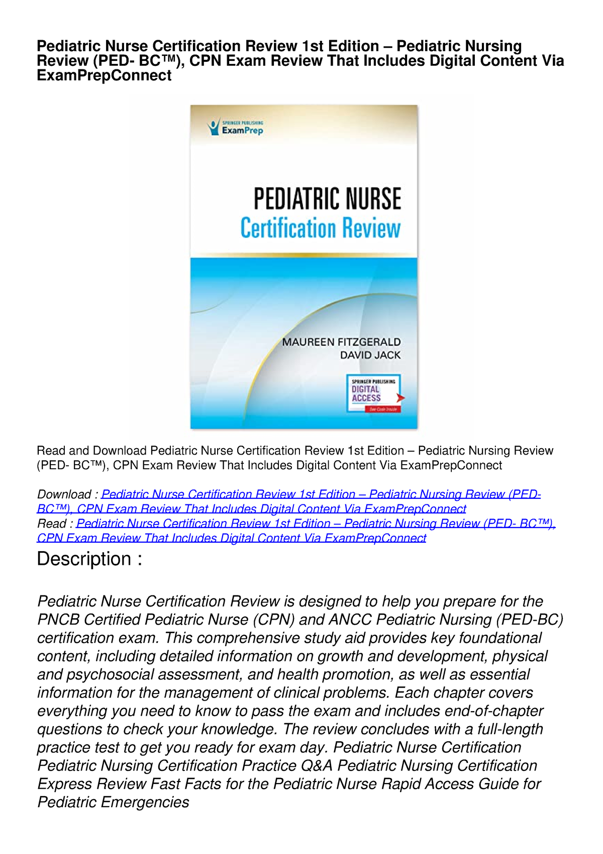 Pdf Download Pediatric Nurse Certification Review 1st Edition Pediatric Nursing Review Ped 