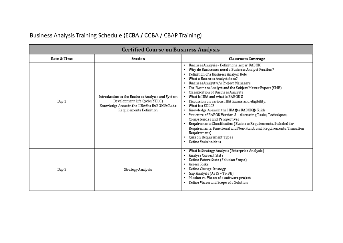BA Training Outline - - Studocu