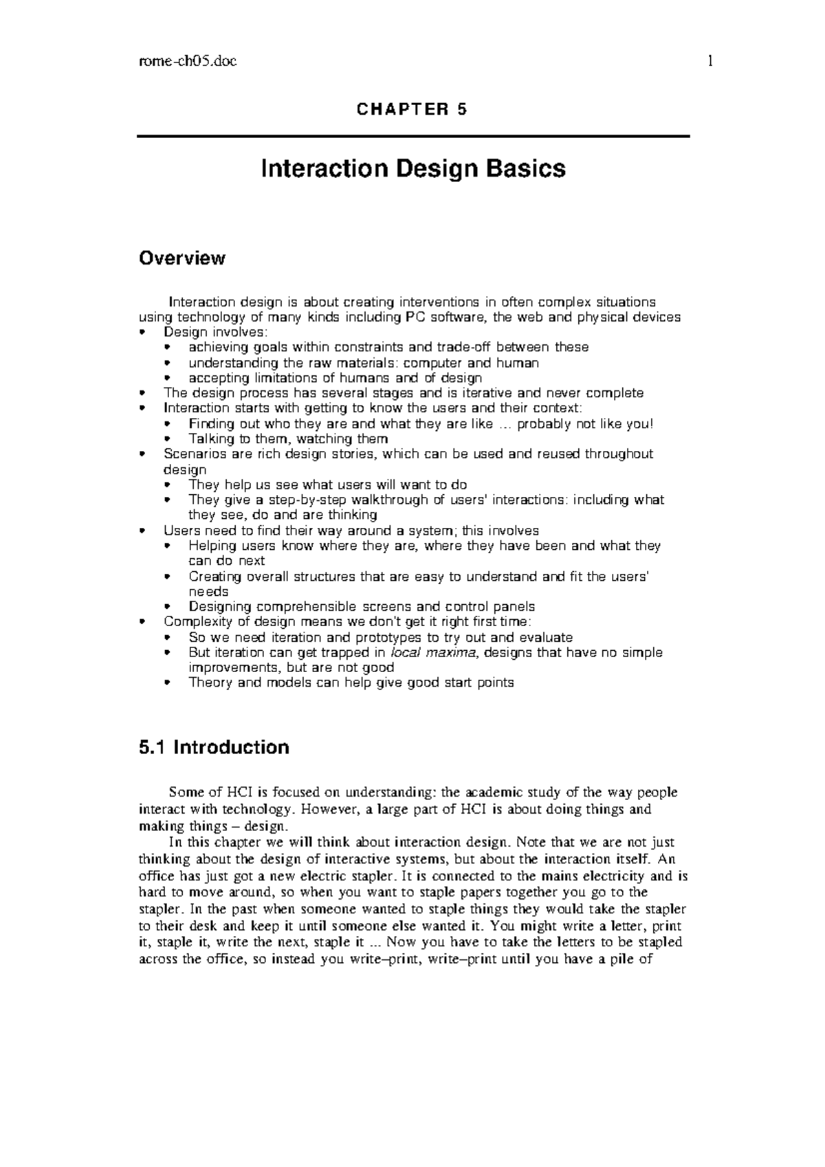 Rome-ch05 - Full notes chapter 5 - CHAPTER 5 Interaction Design Basics ...