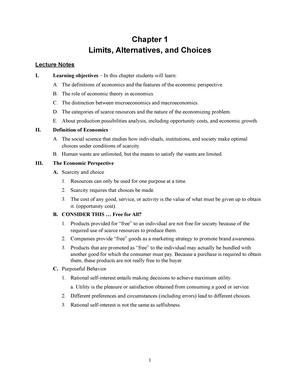 Macroeconomics CH1 Notes - MACROECONOMICS CHAPTER 1: Limits, alternatives,  and choices Economics is - Studocu