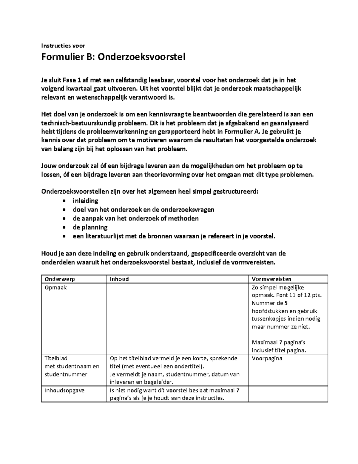 Instructies Voor Schrijven Onderzoeksvoorstel (formulier B ...