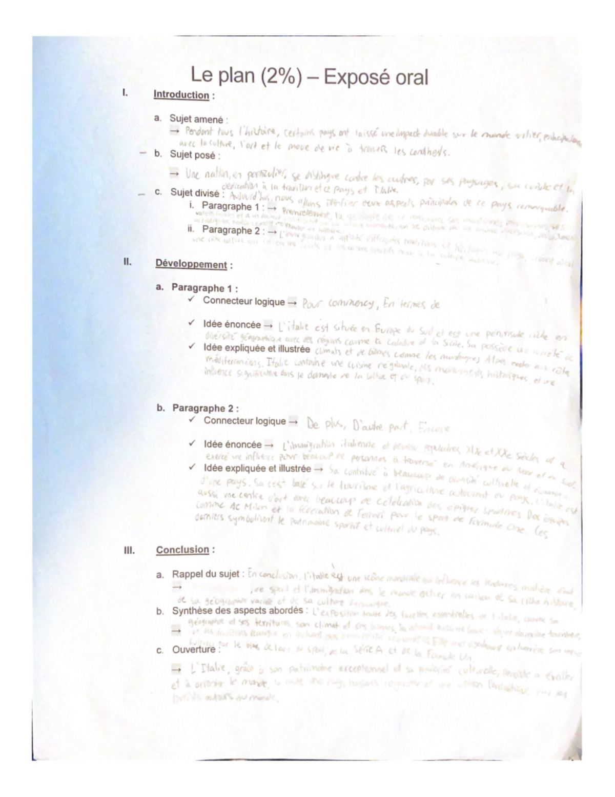 Le plan (2%) - Exposé oral - Le plan Exposé oral I. Introduction a ...