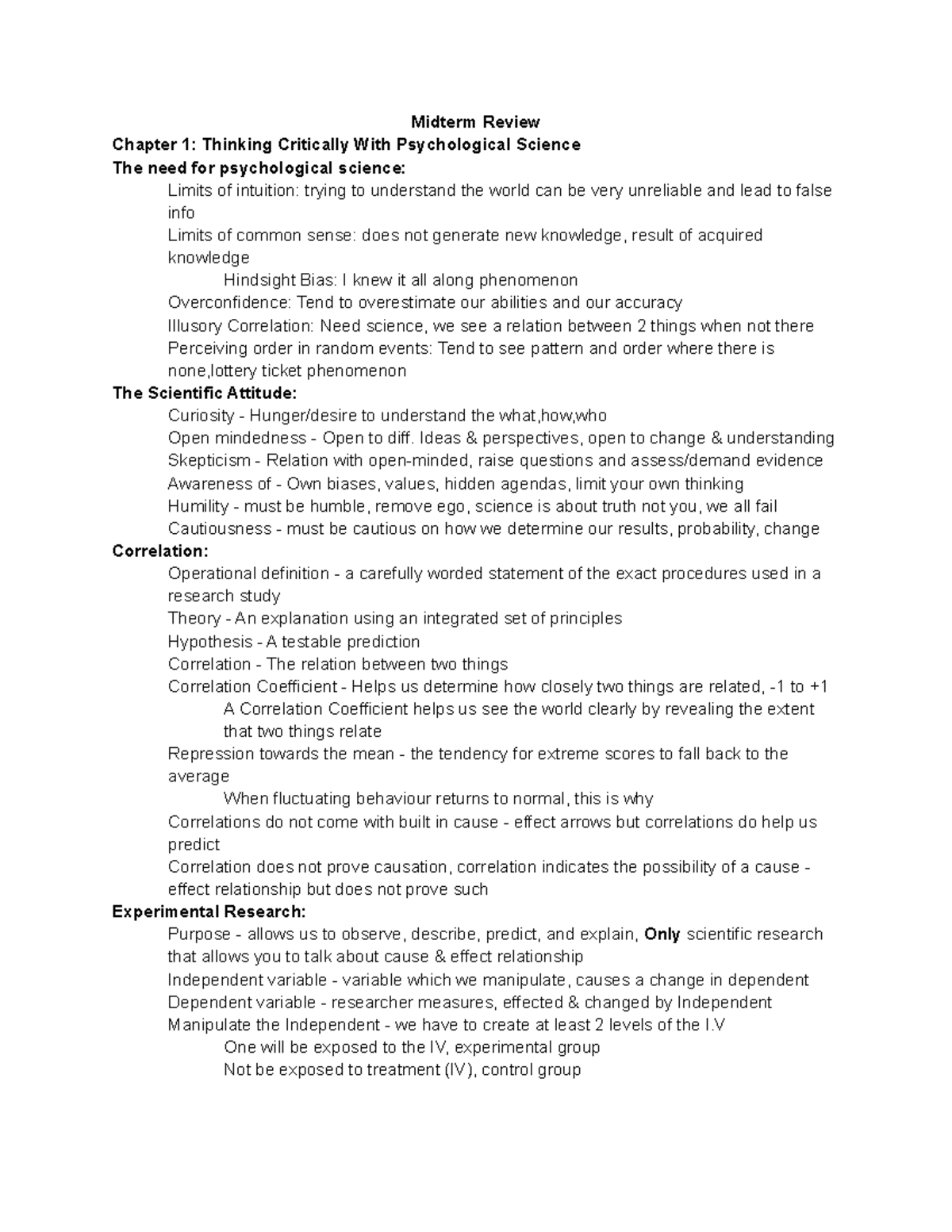 Midterm 1 psych - Midterm Review Chapter 1: Thinking Critically With ...