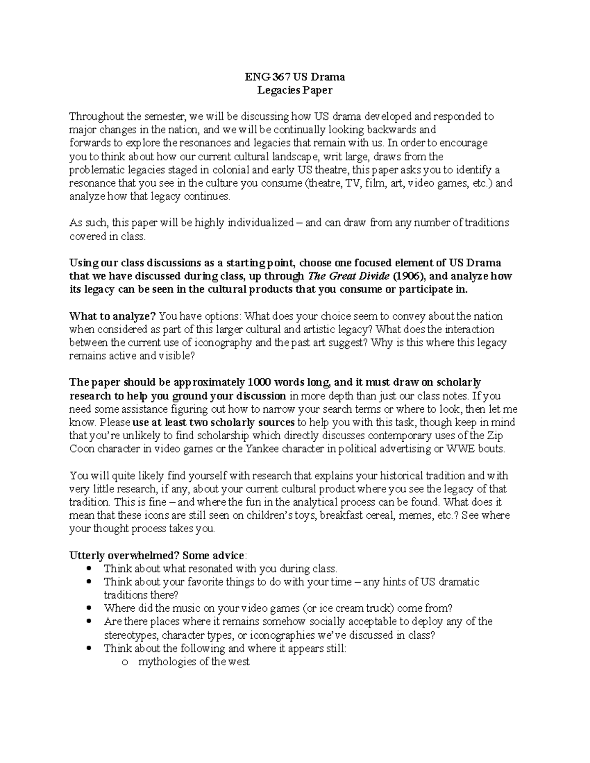 ENG 367 Legacies paper - An essay on the problematic history of ...