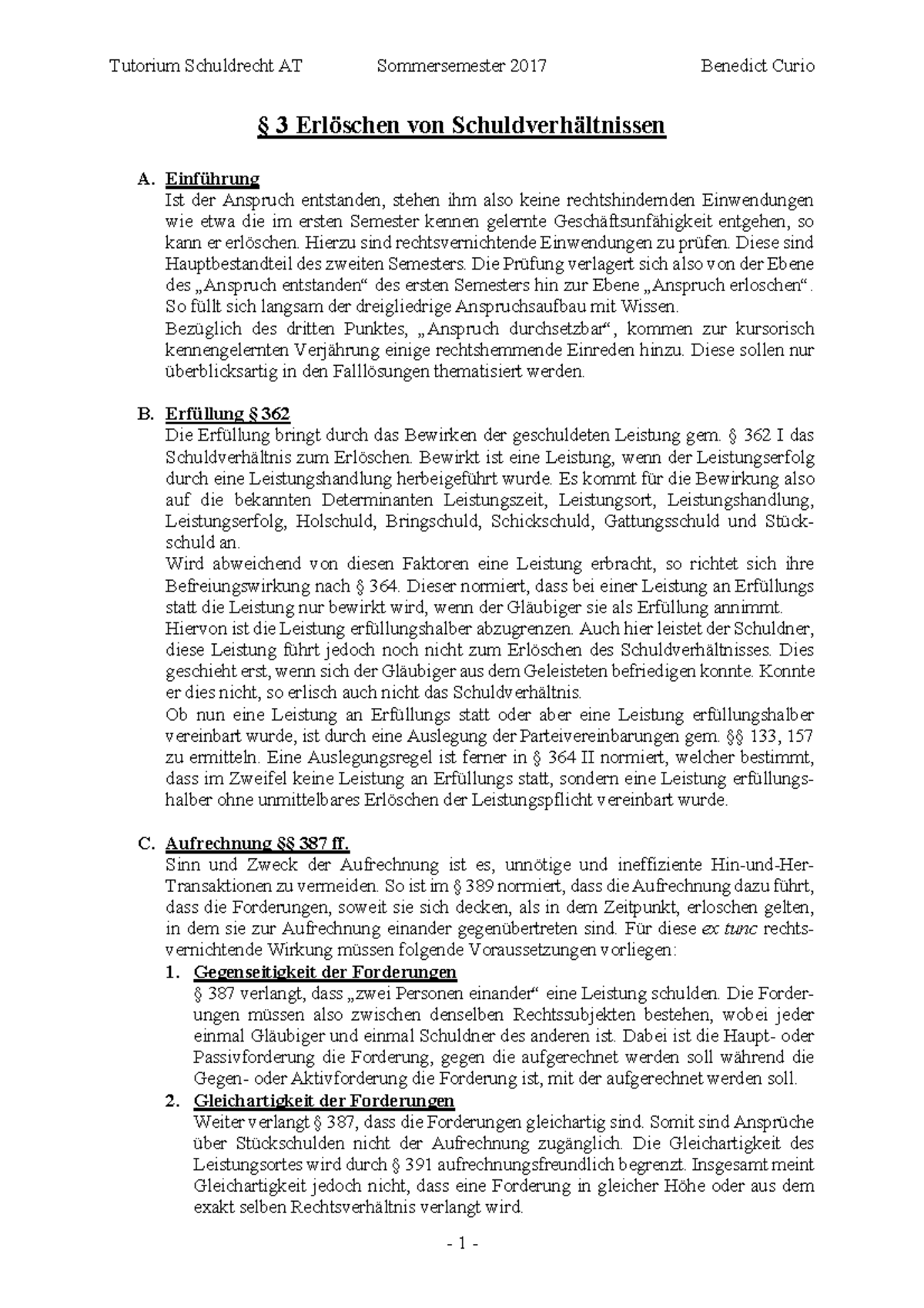 § 3 Erlöschen von Schuldverhältnissen und Unmöglichkeit Tutorium Schuldrecht AT