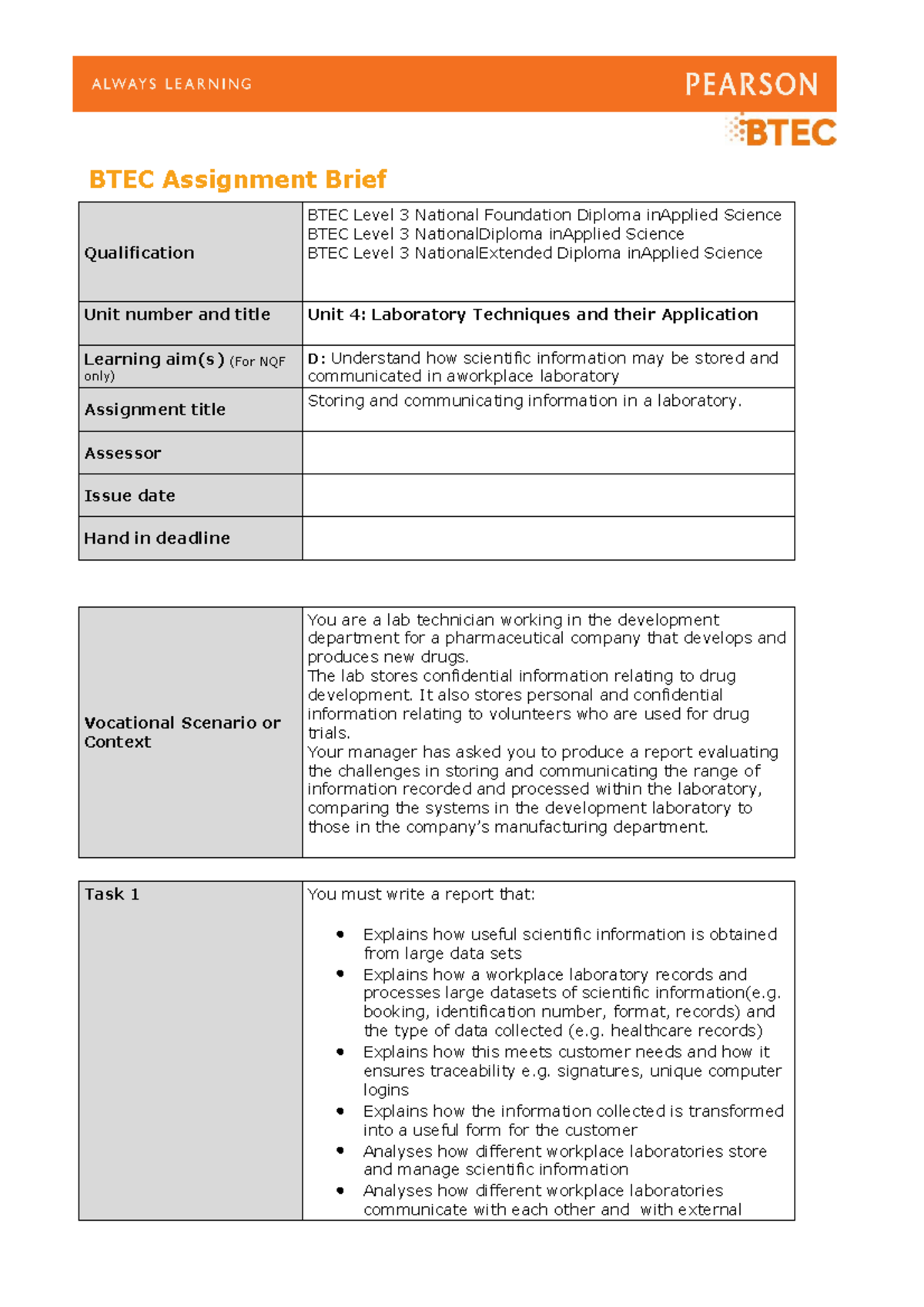 PDF document-789C43545 D36-1 - BTEC Assignment Brief Qualification BTEC ...