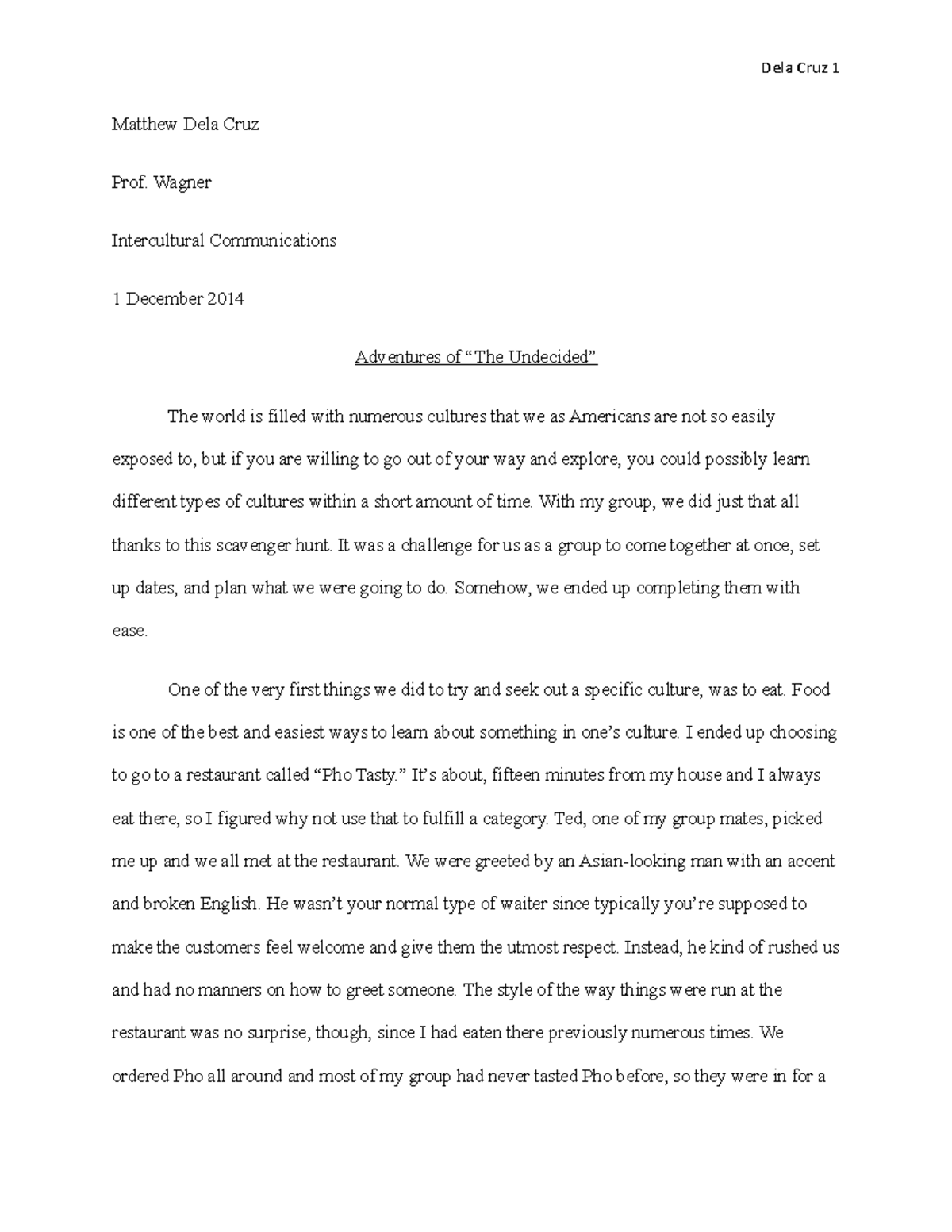 speech reflection paper example