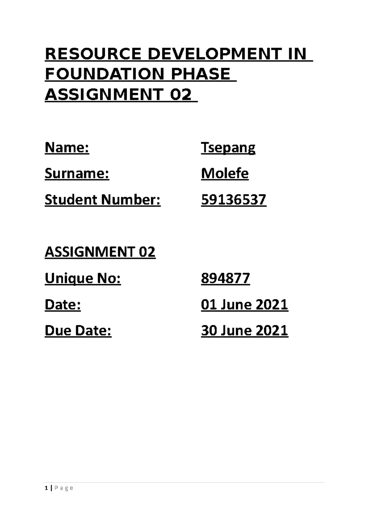 Resource Development IN Foundation Phase RESOURCE DEVELOPMENT IN