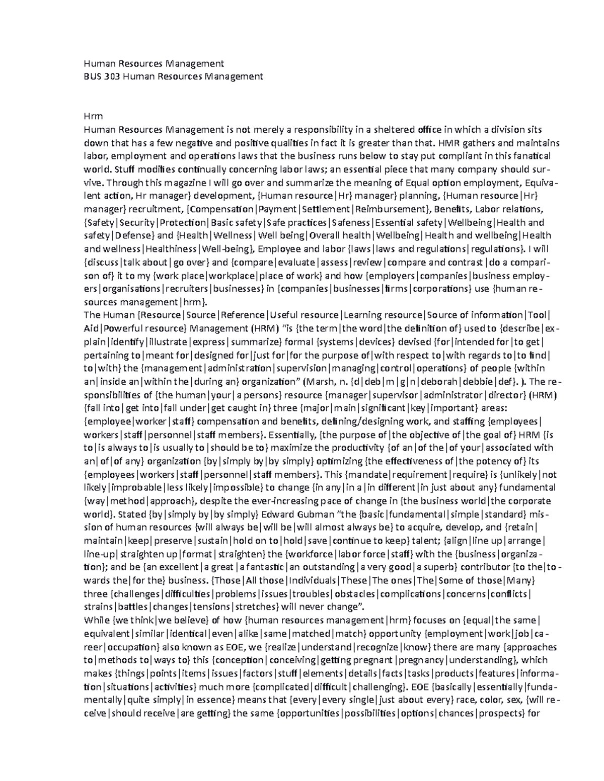 BUS 303 week 5 assignment 1 - Human Resources Management BUS 303 Human ...