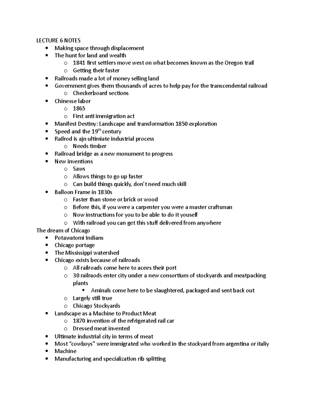 Lecture 6 Notes - Lecture 6 Notes Making Space Through Displacement The 