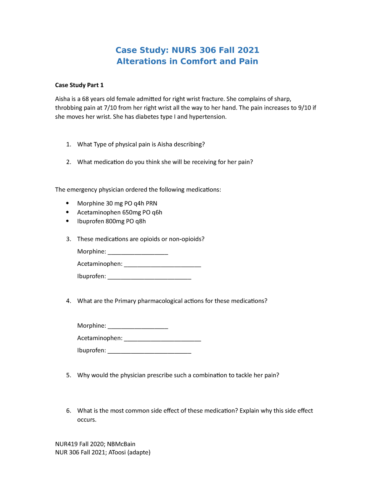 pain management 3.0 case study test