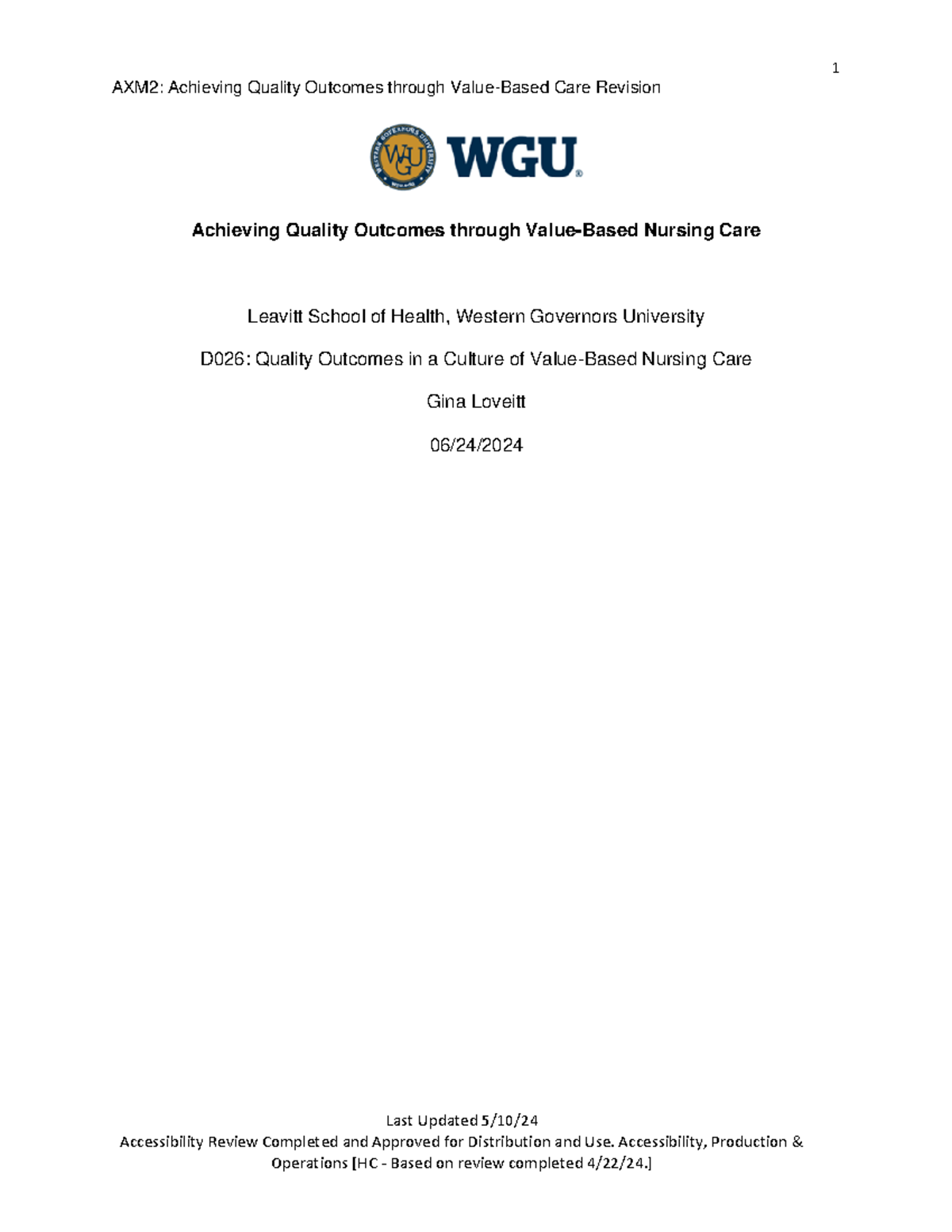 D026 - AXM2 - AXM2 Paper - AXM2: Achieving Quality Outcomes through ...