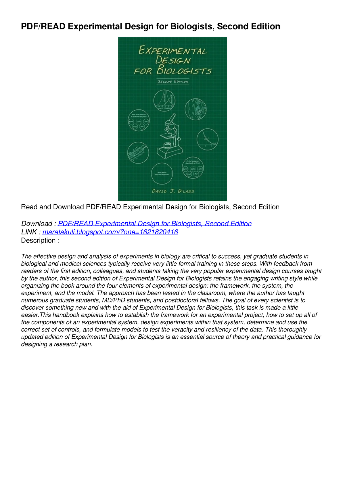 PDF READ Experimental Design for Biologists Second Edition blogspot 