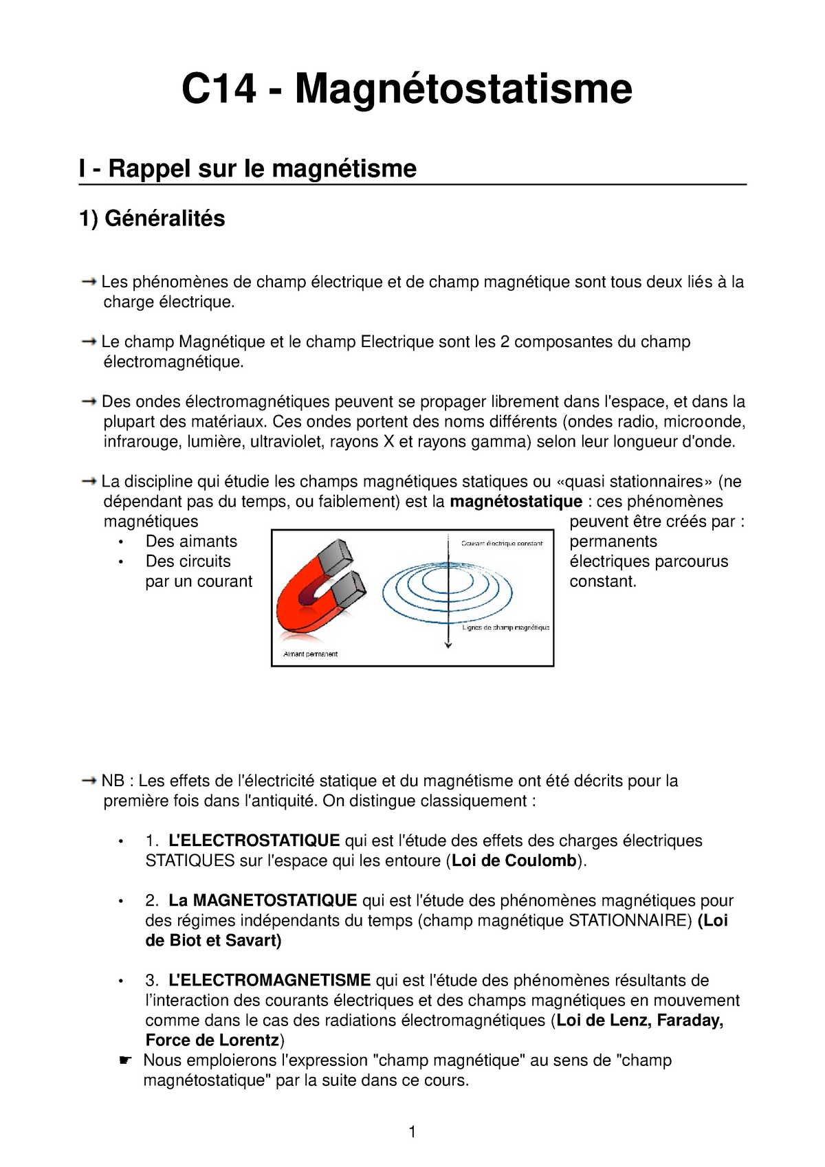 C14 Ce Sont Mes Notes De Cours C14 Magn Tostatisme Rappel Sur Le Magn Tisme Ralit Les Ph Nom Nes De Champ Lectrique Et De Champ Magn Tique Sont Tous Deux