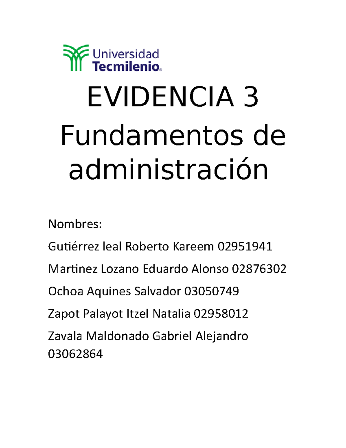 Evidencia 3 fundamentos de administracion - EVIDENCIA 3 Fundamentos de ...