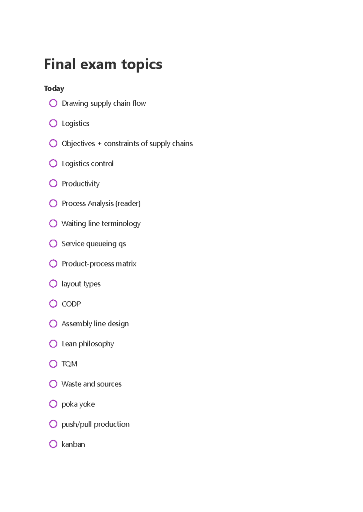 Final exam topics Global Supply Chain Management Final exam topics