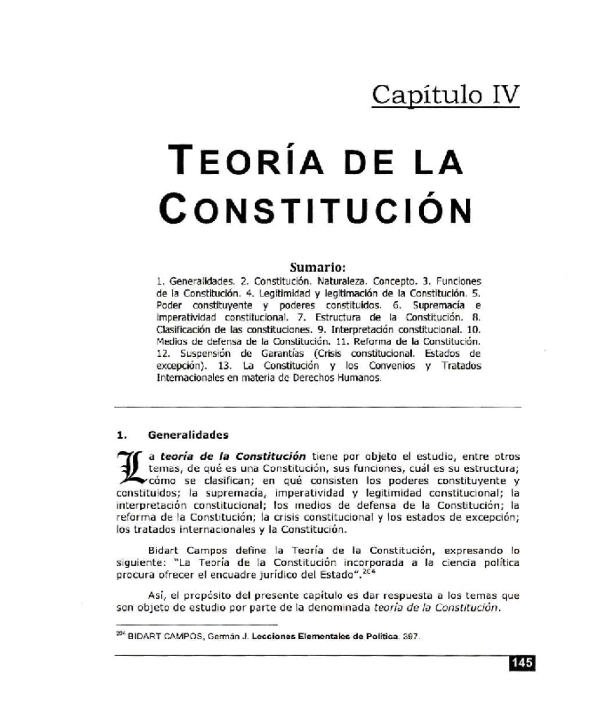 Teoria Constitucional Capitulo Iv Teoria De La Constitucion Sumario