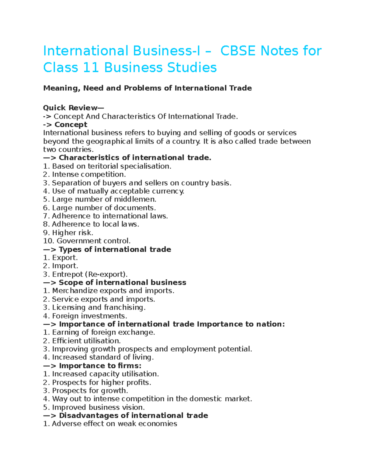 Document - Business Studies Lecture Notes - International Business-I ...