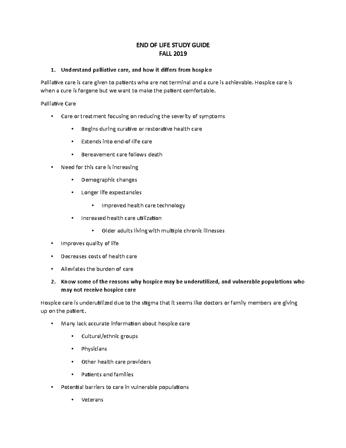 End of Life Study Guide Fall 2019 - END OF LIFE STUDY GUIDE FALL 2019 ...