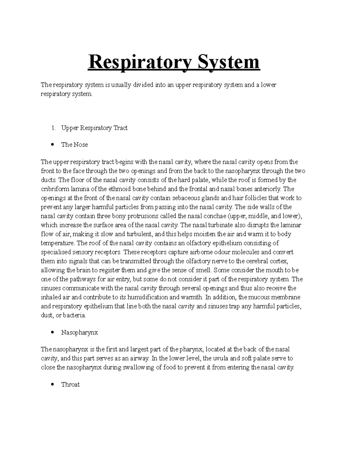 Respiratory System - Assignment - 2020 2021 - Biology - Respiratory 