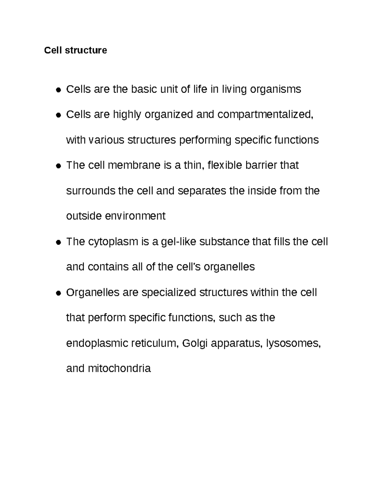 Cell structure - Google Docs - Cell structure Cells are the basic unit ...