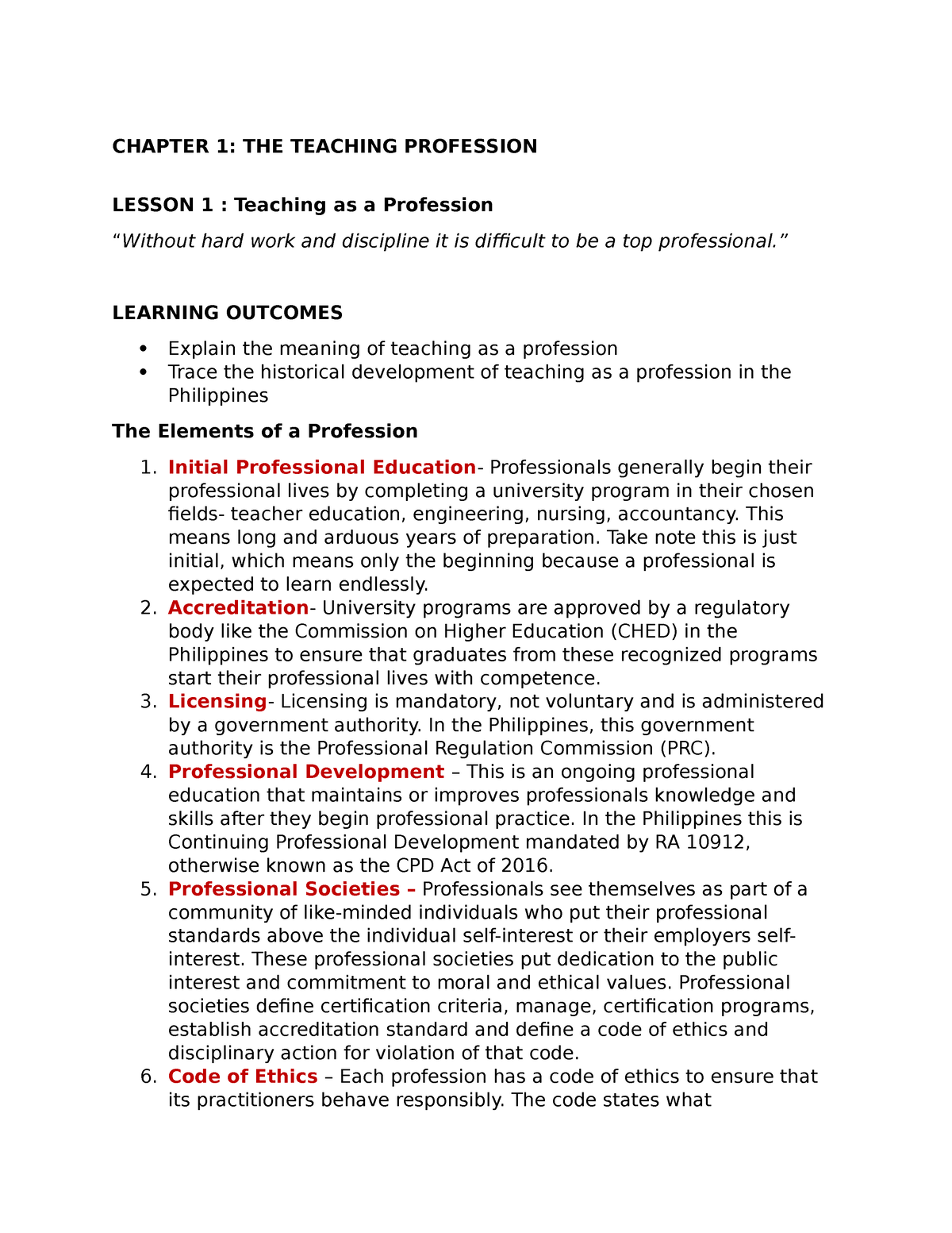 Chapter 1 THE Teaching Profession - CHAPTER 1: THE TEACHING PROFESSION ...