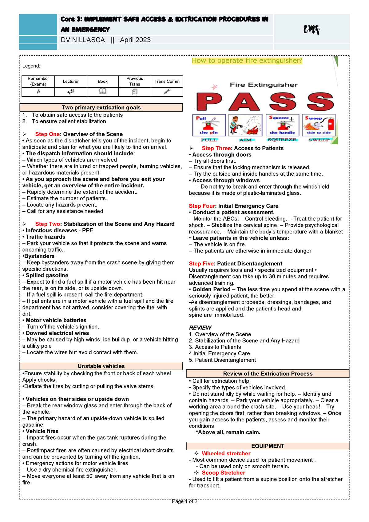 Trans Core 3 - EMS Notes - Core 3 : IMPLEMENT SAFE ACCESS & EXTRICATION ...