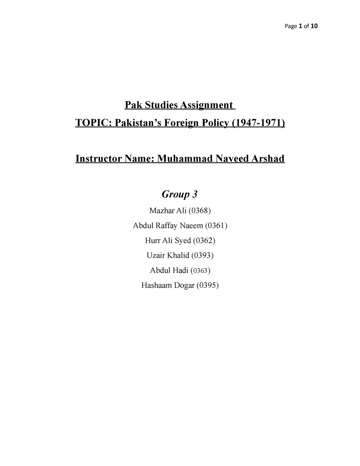 assignment on foreign policy of pakistan