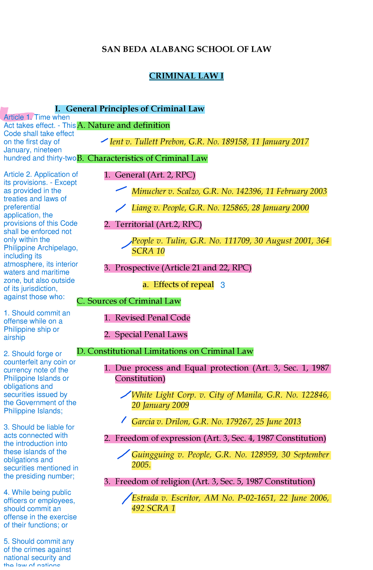 CRIM-1-Syllabus - Syllabus For Criminal Law Review - 1 - SAN BEDA ...