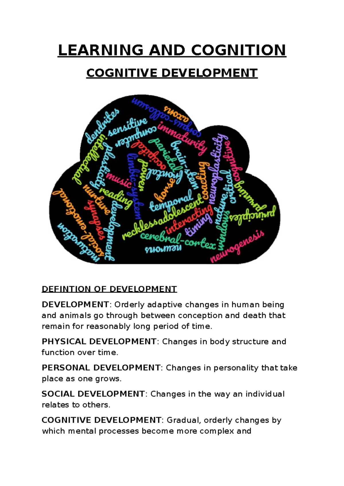 Learning AND Cognition - LEARNING AND COGNITION COGNITIVE DEVELOPMENT ...