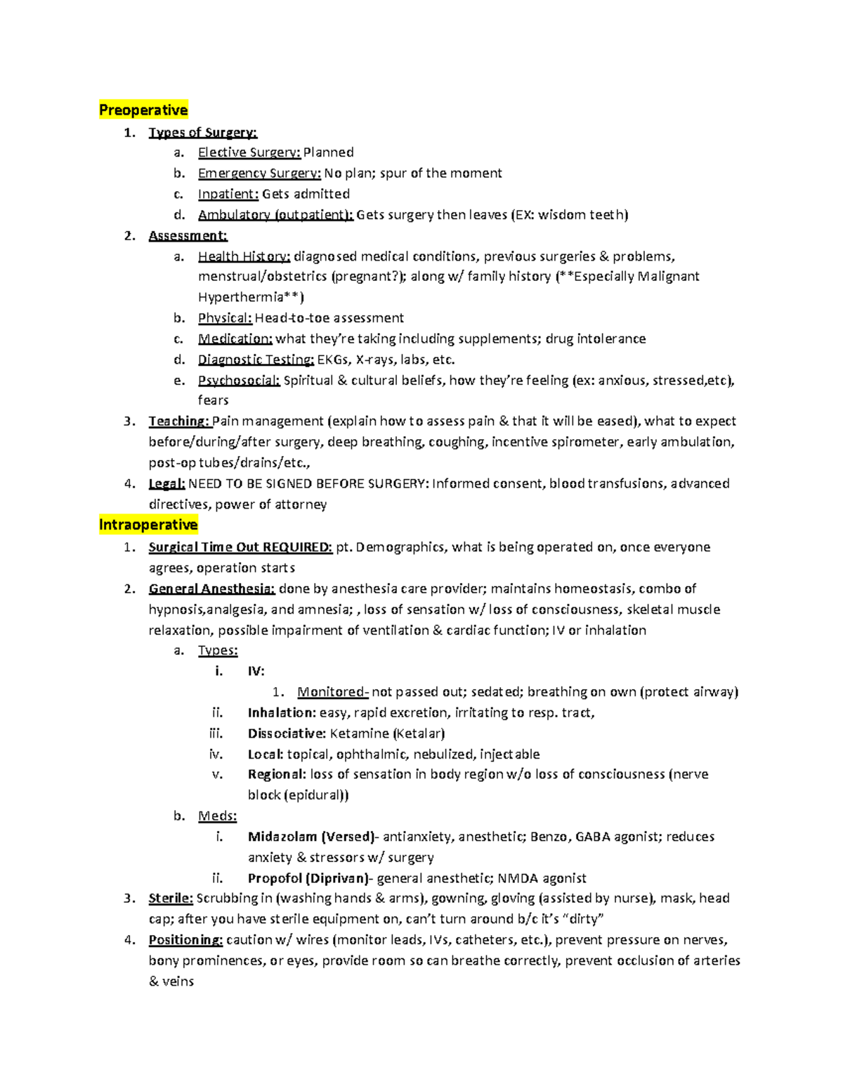 Med Surg Final Review - Preoperative 1. Types Of Surgery: A. Elective ...