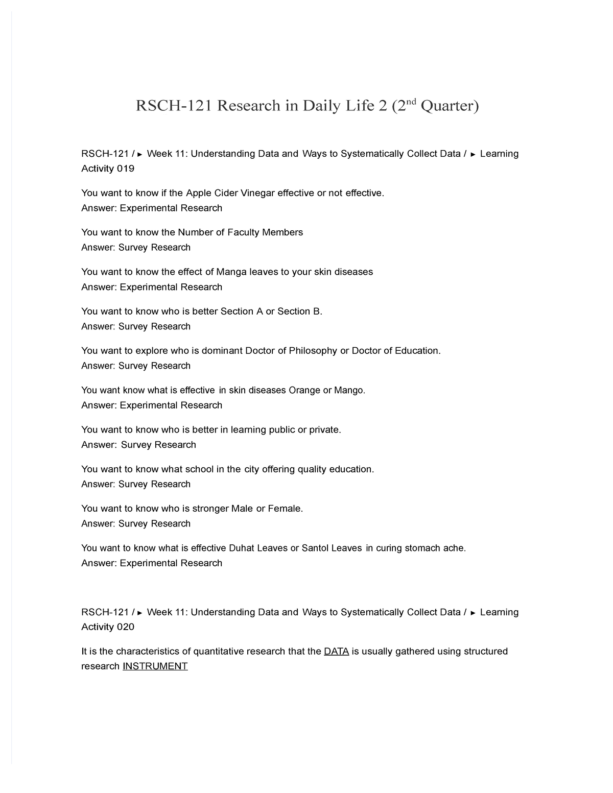 Pdf Rsch 121 Answer 2nd Quarter - RSCH-121 Research In Daily Life 2 ...