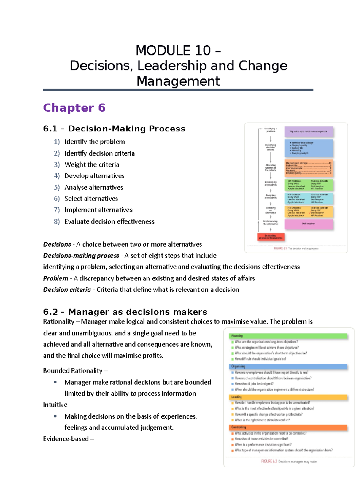 Module 10 - Lecture notes 10 - MODULE 10 – Decisions, Leadership and ...
