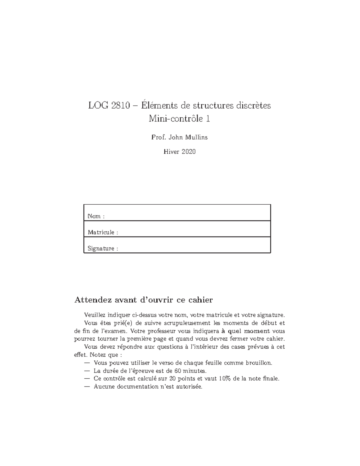 MC1-H2020 - Final LOG2810 - LOG 2810 – E ́l ́ements De Structures Discr ...