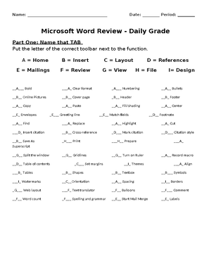 Microsoft Word Icon Identification Worksheet - Part Two: Identify the ...