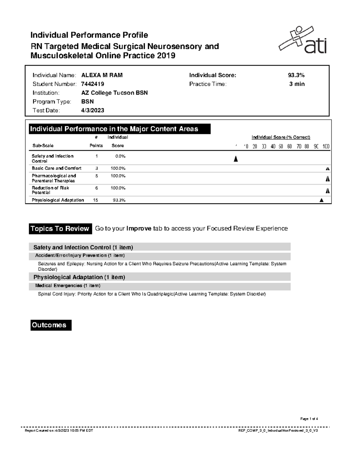 Ms ati assessment - ms report - Individual Performance Profile RN ...