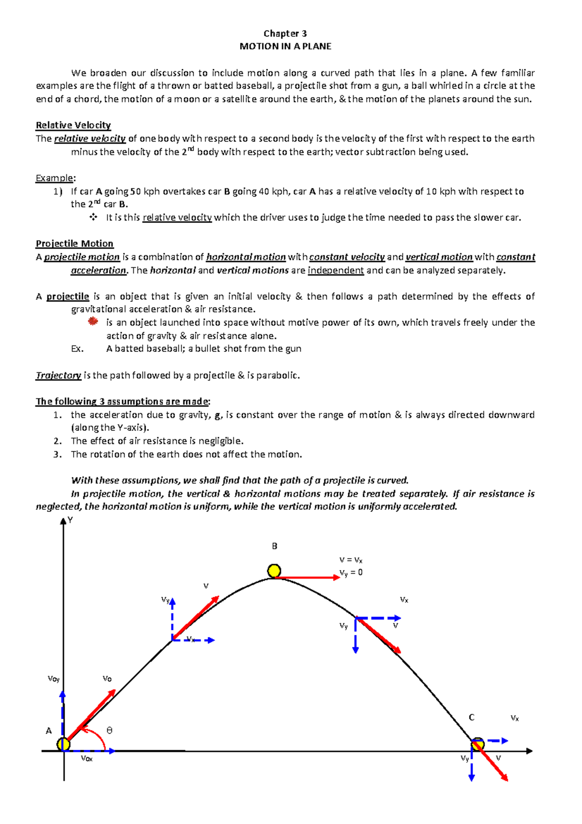 Chapter 3 summary - Chapter 3 MOTION IN A PLANE We broaden our ...