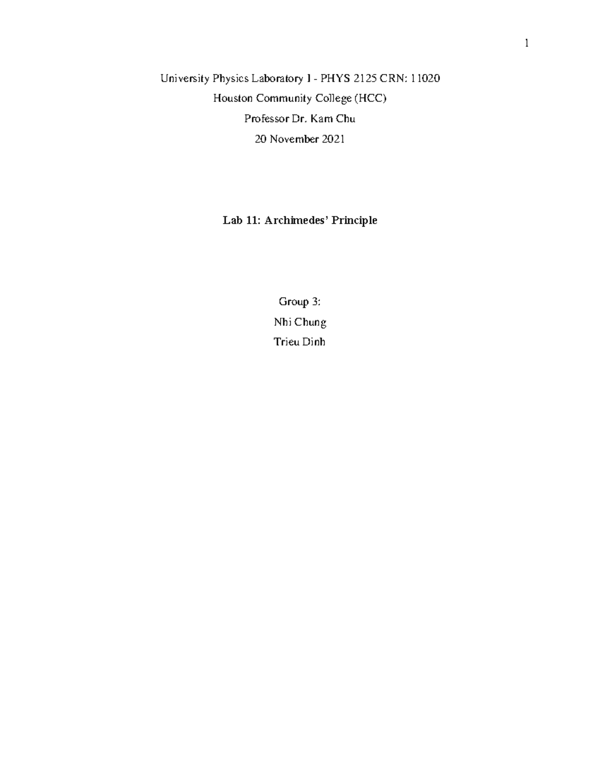 Lab 11 Archimedes' Principle Report - University Physics Laboratory I ...