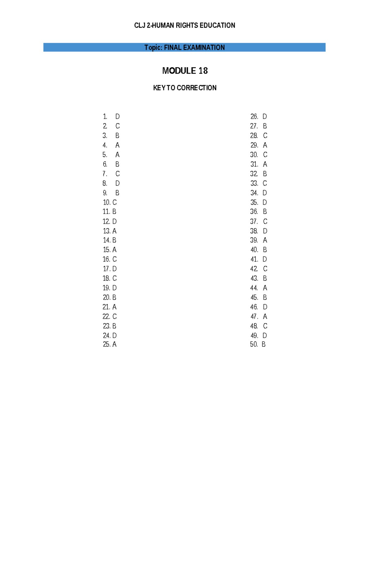 CLJ2 Final EXAM Answer KEY converted - CLJ 2-HUMAN RIGHTS EDUCATION ...