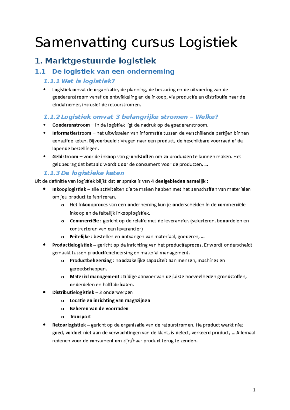 Samenvatting Basisboek Logistiek - Samenvatting Cursus Logistiek 1 ...