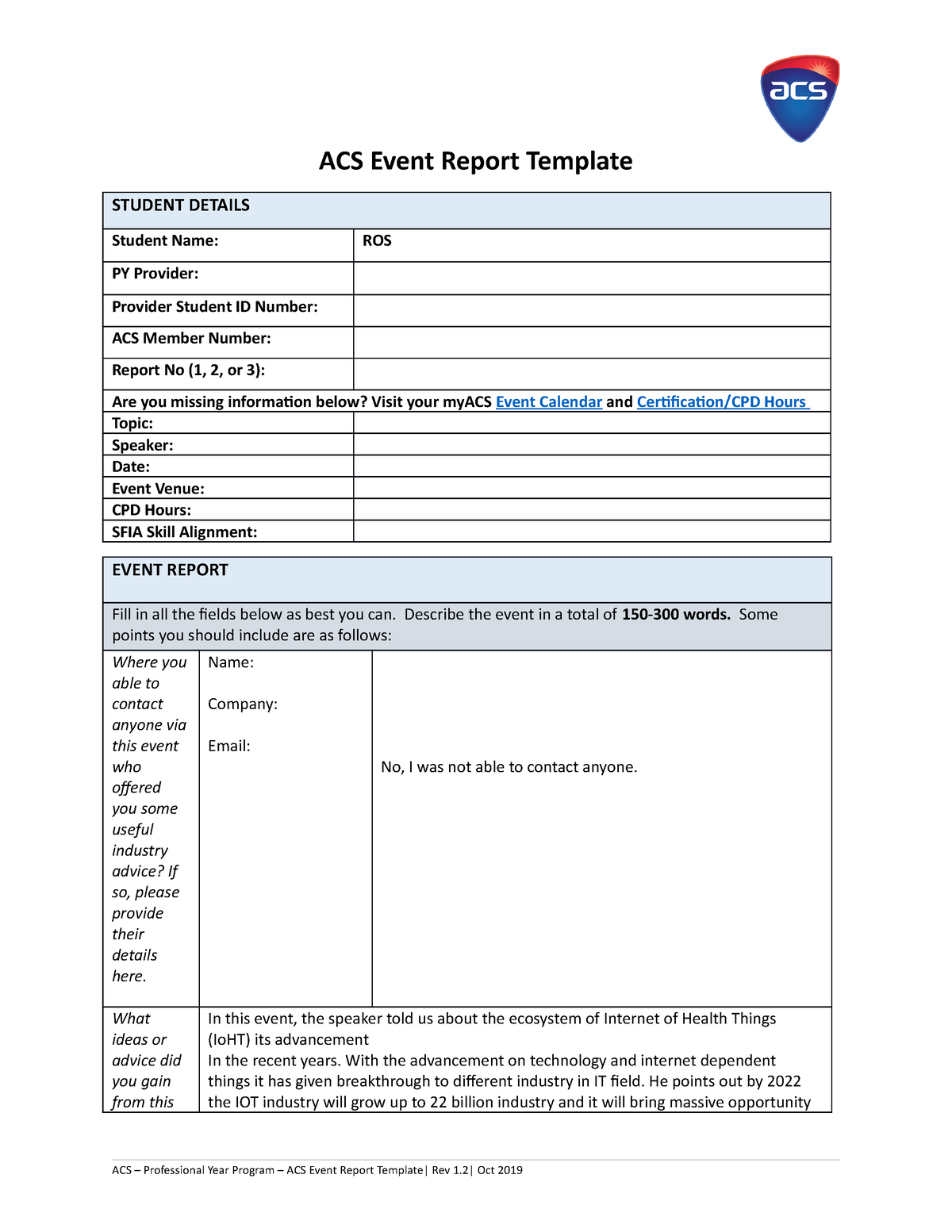 ACS Events Template (Rev 1.2) ACS Event Report Template STUDENT