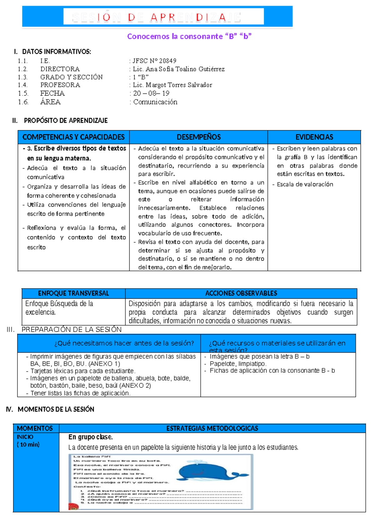 Sesion Letra-B - Conocemos La Consonante “B” “b” I. DATOS INFORMATIVOS ...