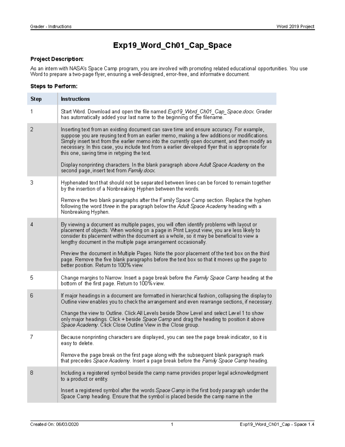 Exp19 Word Ch01 Cap Space Instructions - Grader - Instructions Word ...