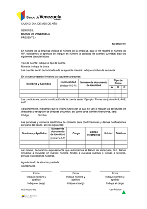  Carta solicitud apertura de cuenta - CIUDAD, DÍA, DE MES DE AÑO  SEÑORES: BANCO DE VENEZUELA - Studocu